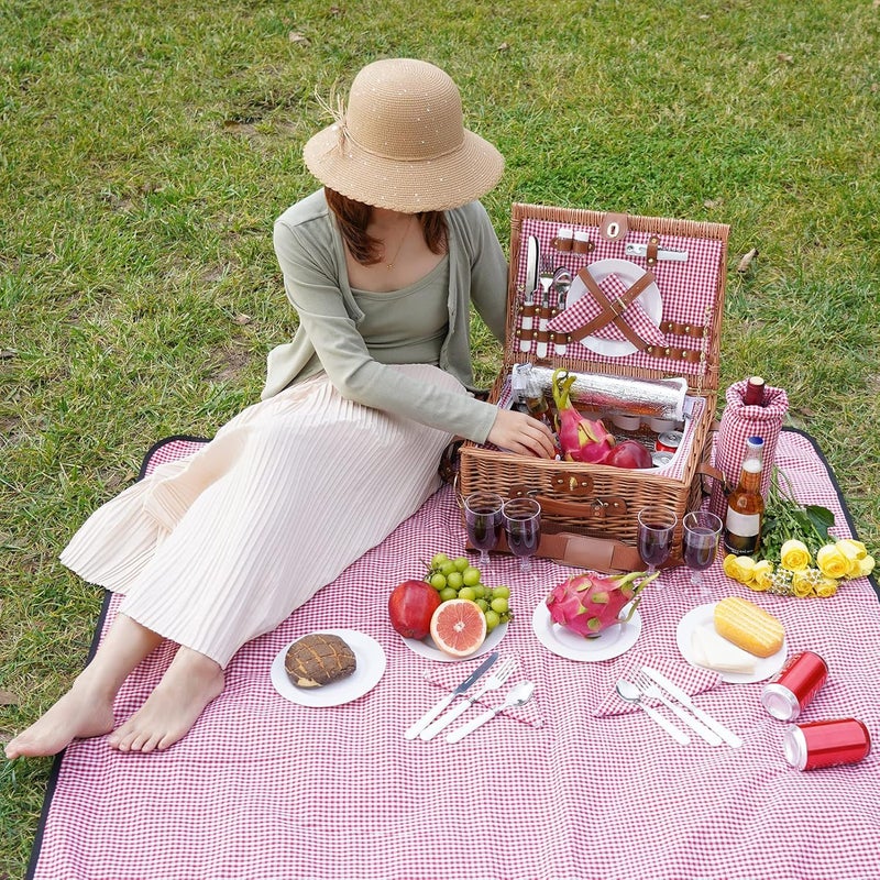 WILLOW WEAVE Picnic Basket for 4, Insulated Willow Picnic Baskets with Shoulder Strap, Picnic Hamper with Waterproof Picnic Blanket, Handmade Wicker Hamper for Outdoor, Great Gifts for Thanksgiving, Christmas - Image 5